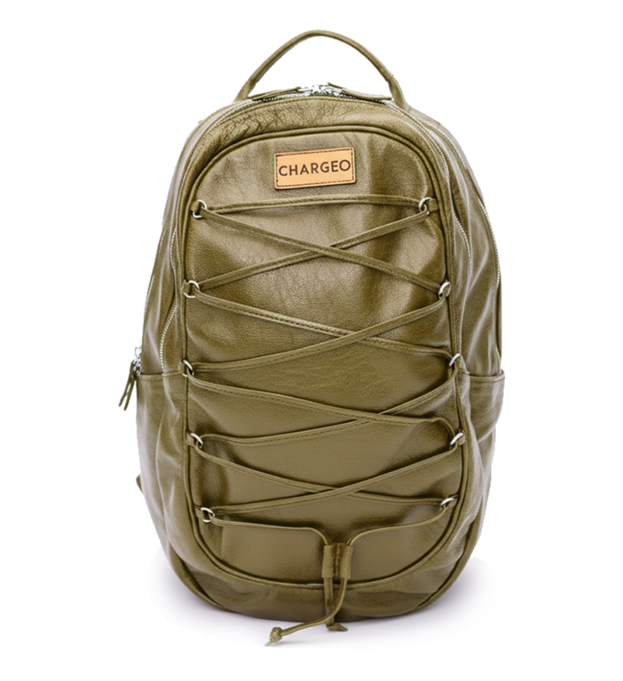 CHARGEO Cape Town luxury Front view of the Avocado leather backpack