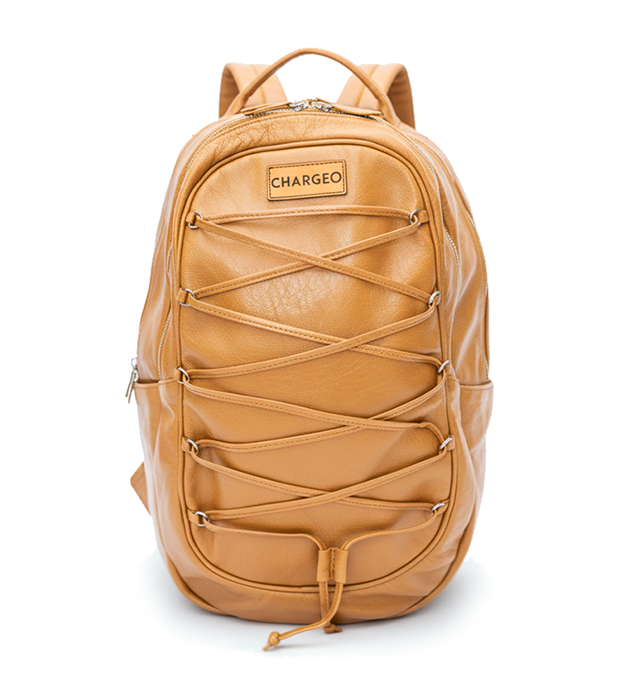CHARGEO Cape Town luxury Front view of the Butter tan leather backpack