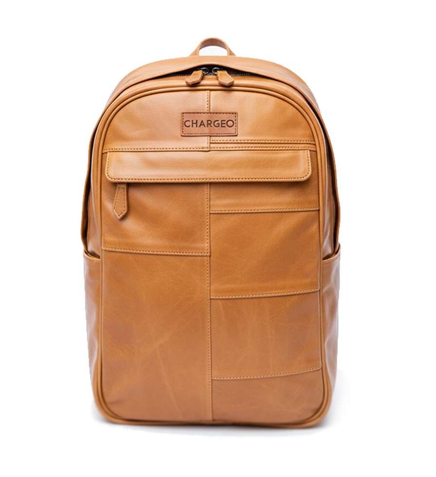 CHARGEO Stellenbosch Butter Tan leather backpack Front view