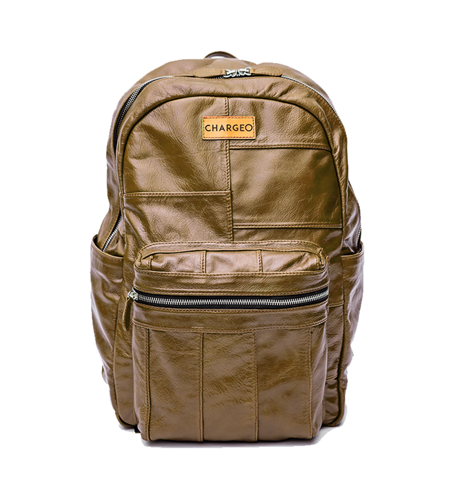 CHARGEO Leather Westville Backpack Avocado front view.