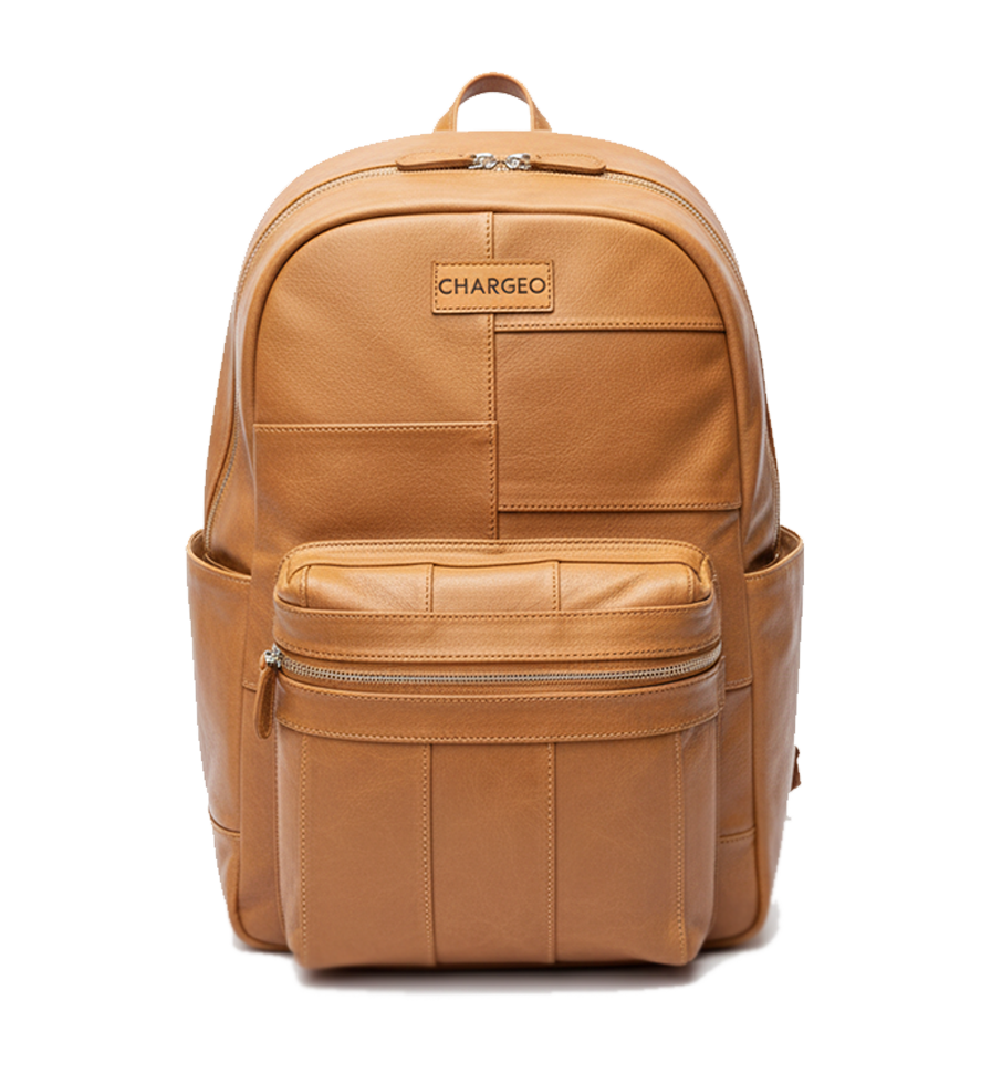 CHARGEO Leather Westville Backpack ButterTan front view.