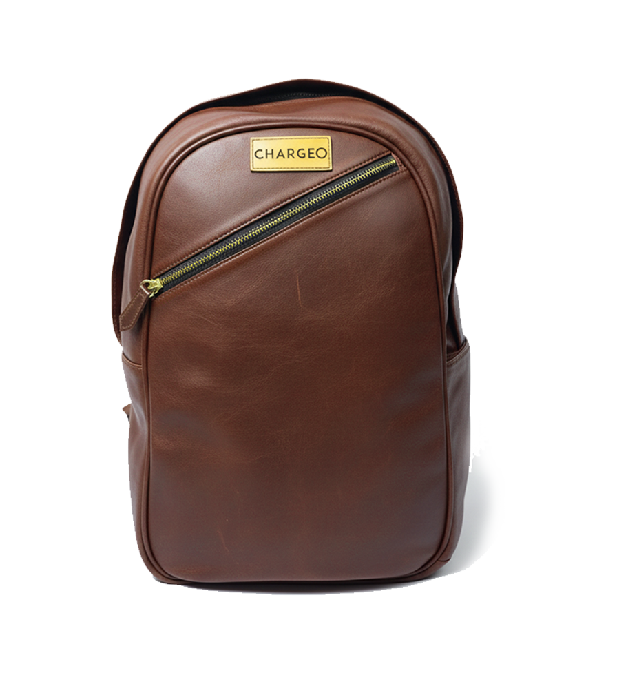 Front view of CHARGEO Pretoria Backpack in Cognac leather.