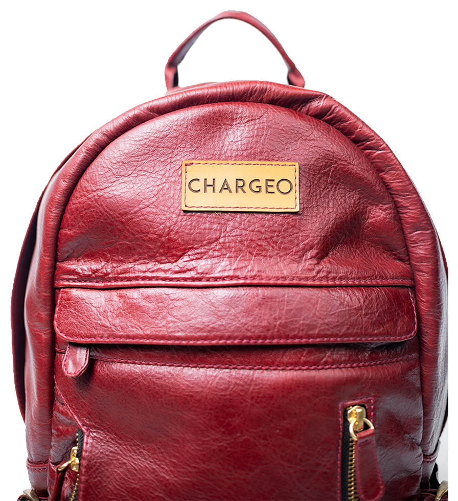 CHARGEO Umhlanga RedRuby leather backpack Close Up Front View