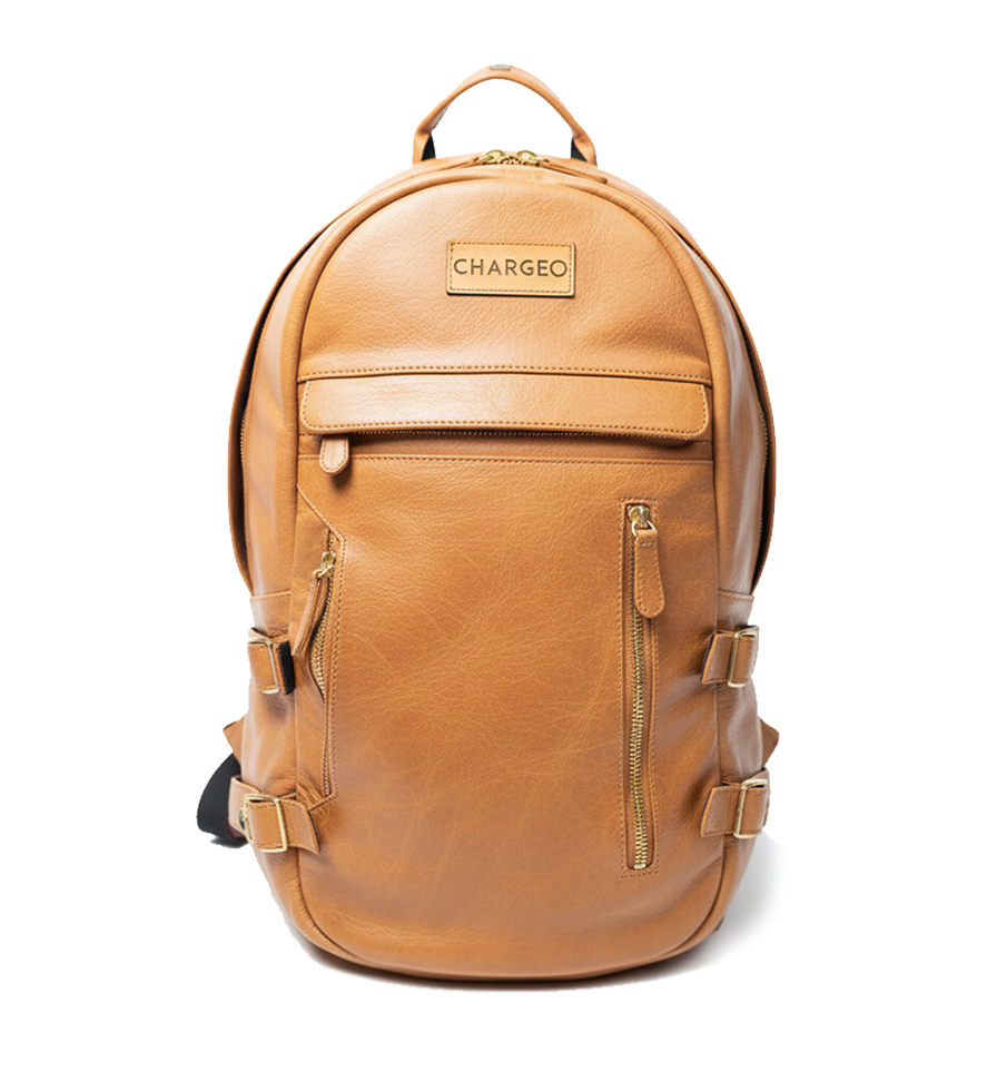 CHARGEO Umhlanga Butter Tan leather backpack Front View