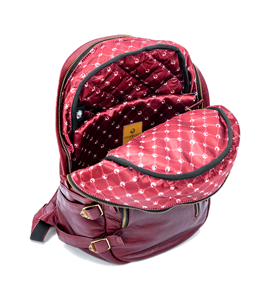 CHARGEO Umhlanga RedRuby leather backpack Open View