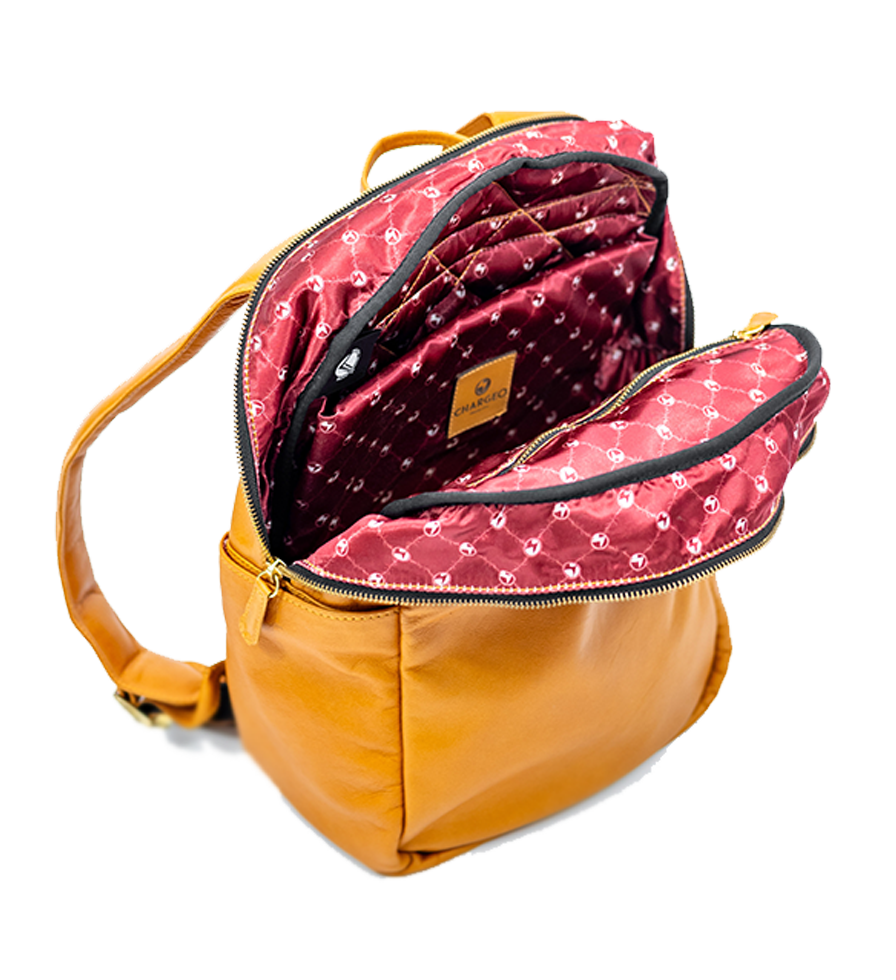 Chargeo Leather Bag Waterfall Open View Chargeo Leather Bag Waterfall Open View