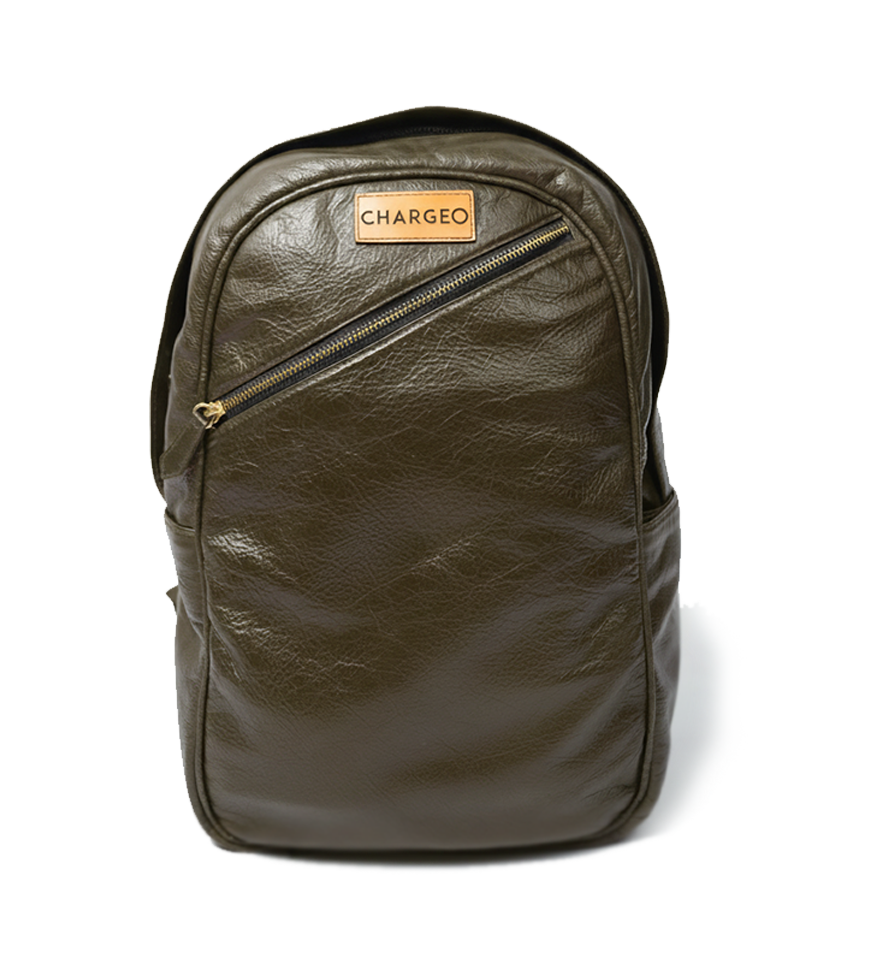 Front view of CHARGEO Pretoria Backpack in Avocado leather.