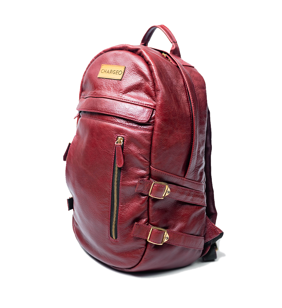 CHARGEO Umhlanga RedRuby leather backpack straight full Diagonal View