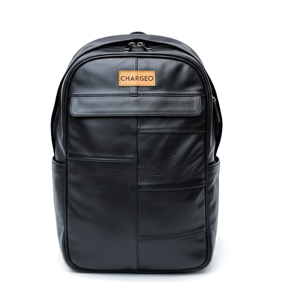 CHARGEO Stellenbosch Charcoal leather backpack front view