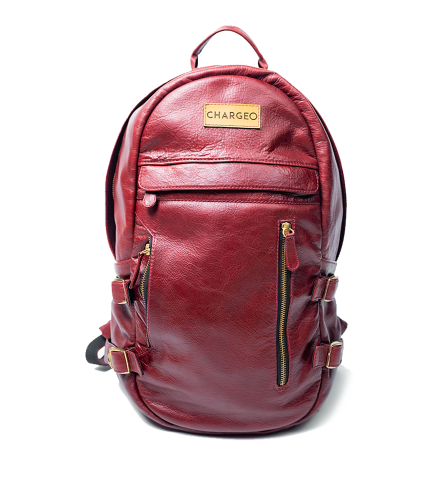 CHARGEO Umhlanga RedRuby leather backpack straight full Front View