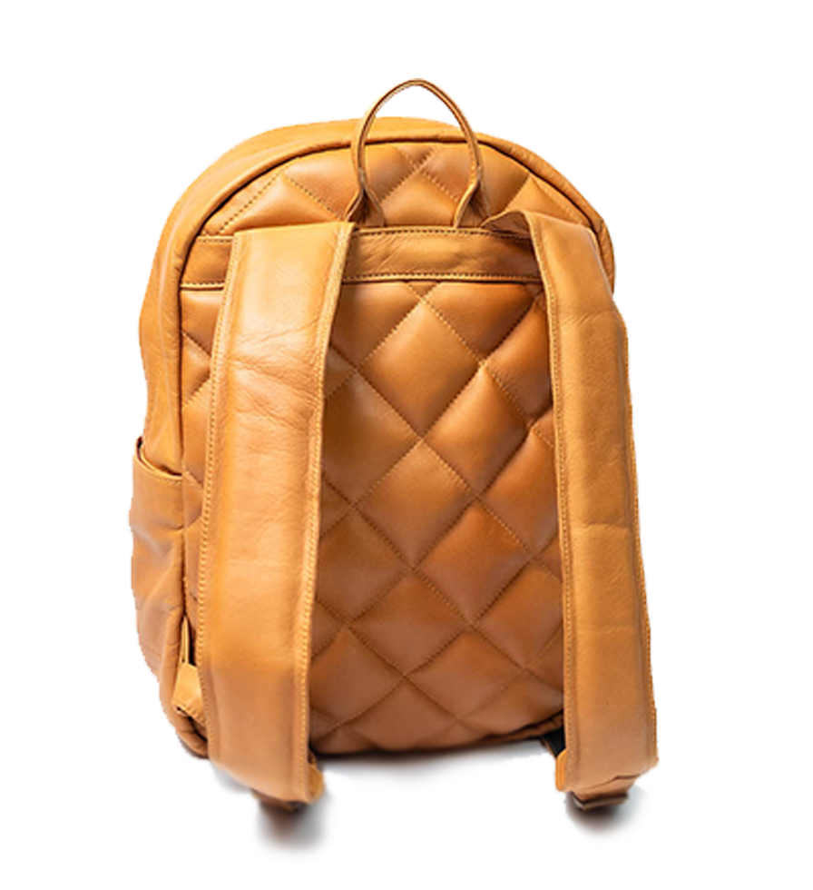 Back view of CHARGEO Waterfall Backpack in Butter Tan leather Back view of CHARGEO Waterfall Backpack in Butter Tan leather