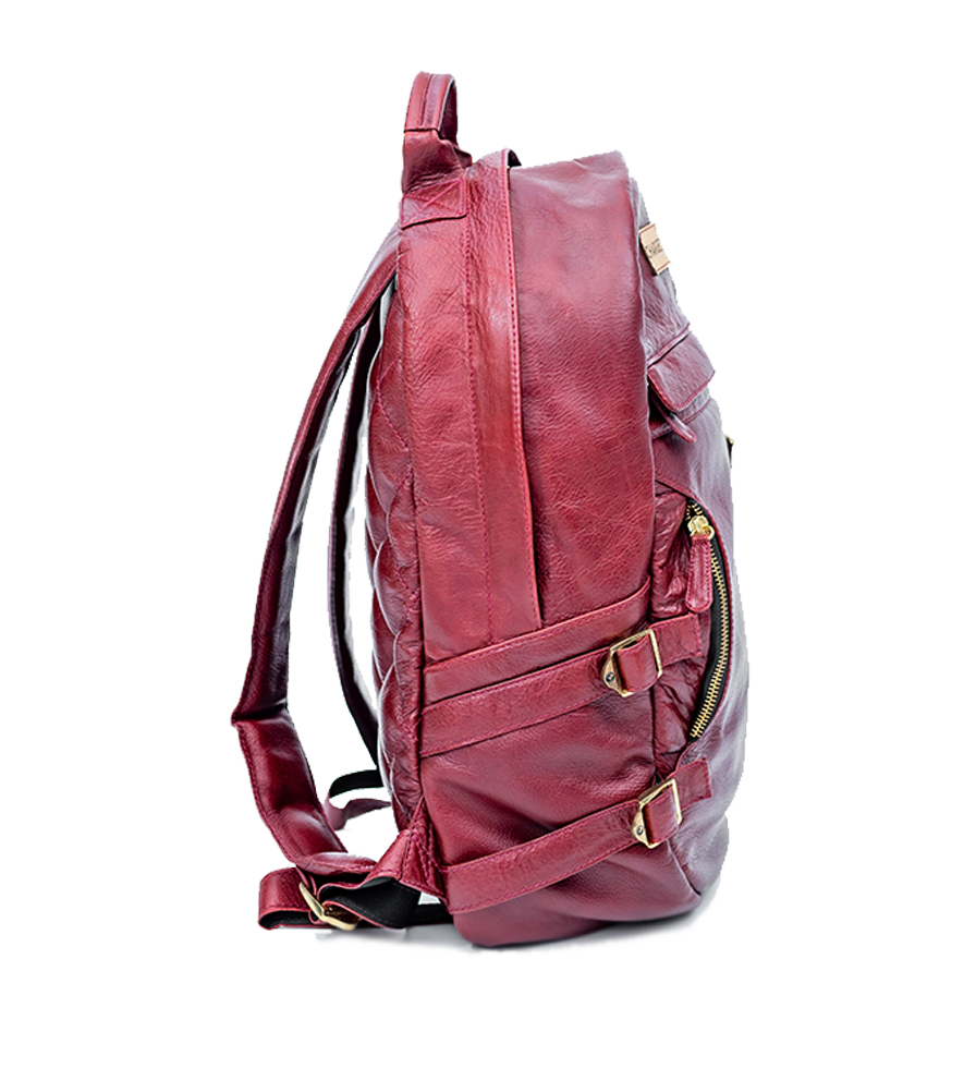 CHARGEO Umhlanga RedRuby leather backpack straight full side view