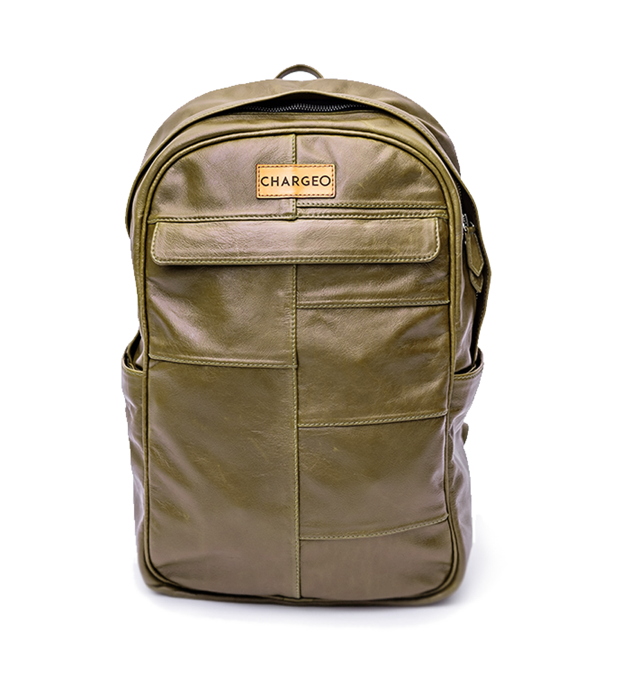 CHARGEO Stellenbosch Avocado leather backpack Front View