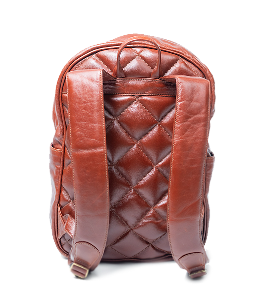 Back view of CHARGEO Sandton Backpack in Cognac leather. Back view of CHARGEO Sandton Backpack in Cognac leather.