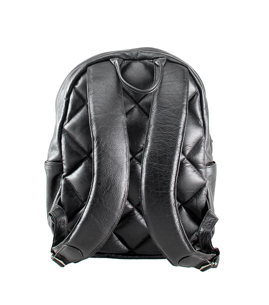 Back view of CHARGEO Park Town Backpack in Charcoal leather.