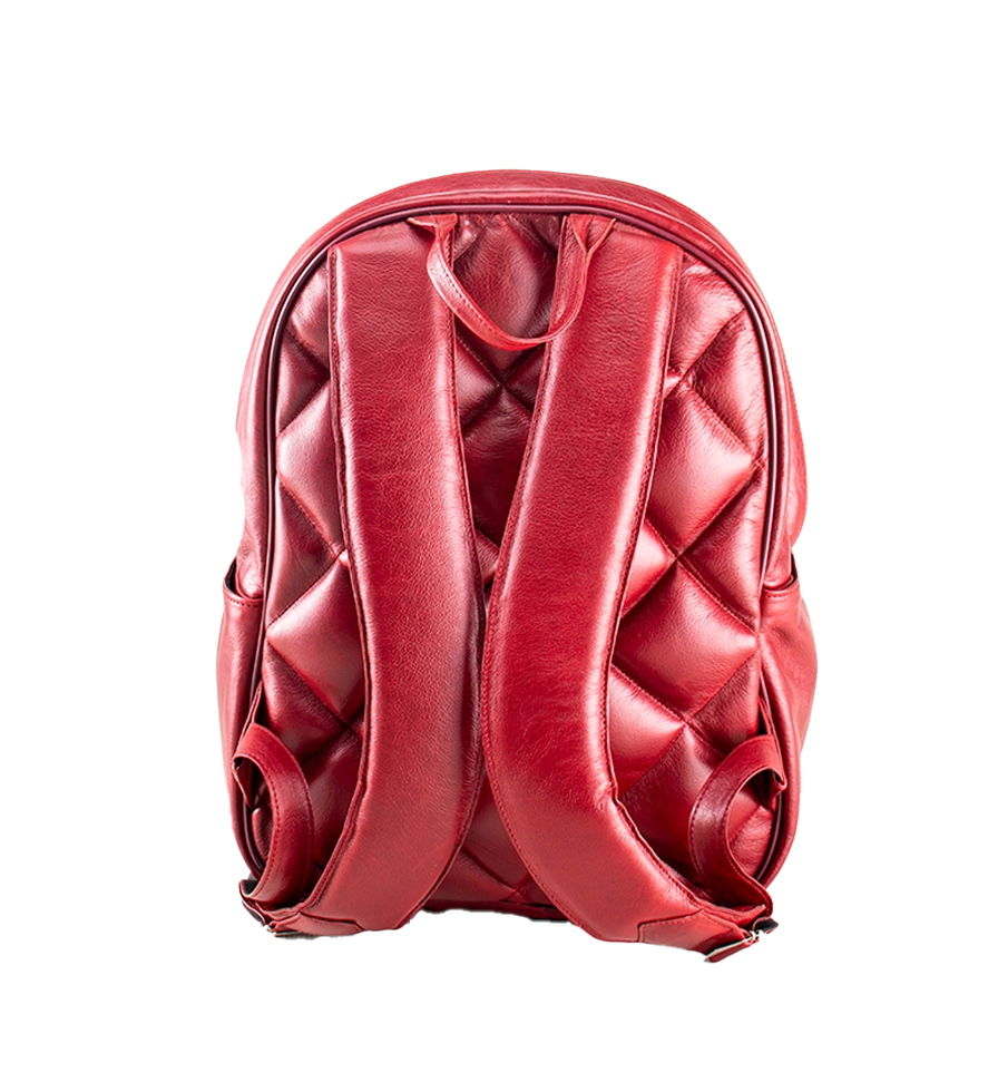 Back view of CHARGEO Pretoria Backpack in RedRuby leather. Back view of CHARGEO Pretoria Backpack in RedRuby leather.