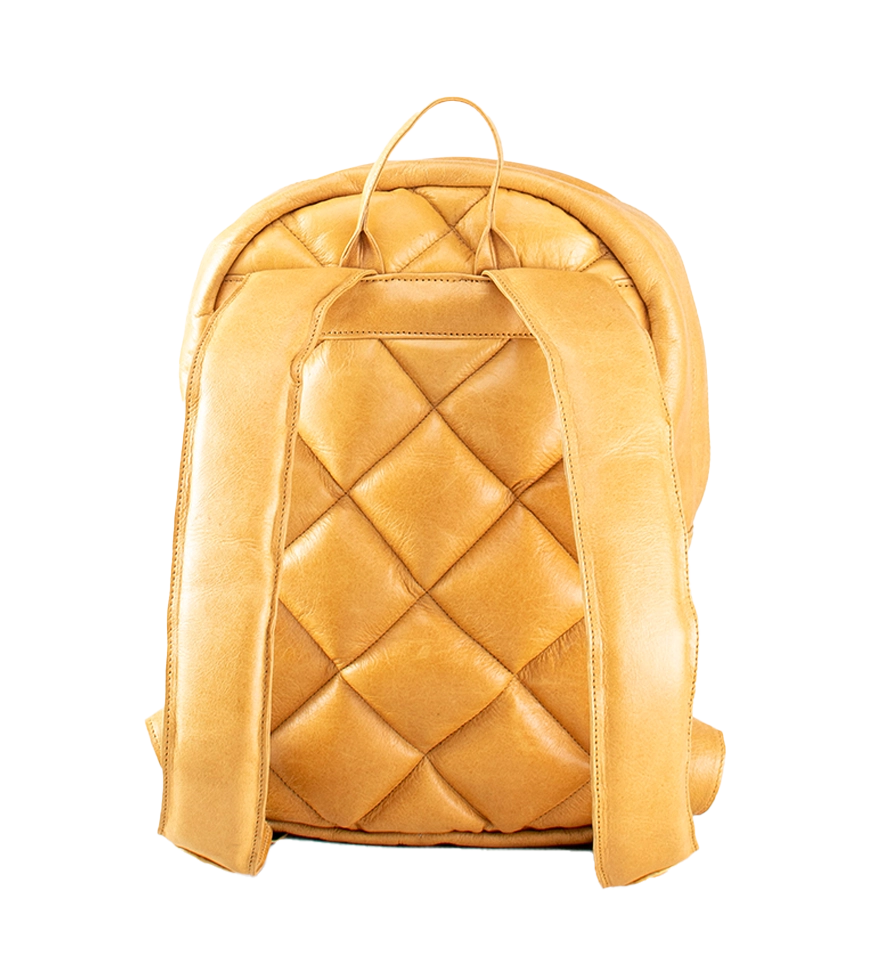 Back view of CHARGEO Waterfall Backpack in Butter Tan leather