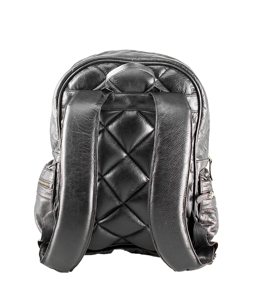 Back view of the CHARGEO Hyde Park Charcoal leather backpack front view