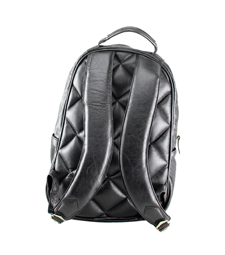 CHARGEO Cape Town luxury Back view of the Charcoal leather backpack
