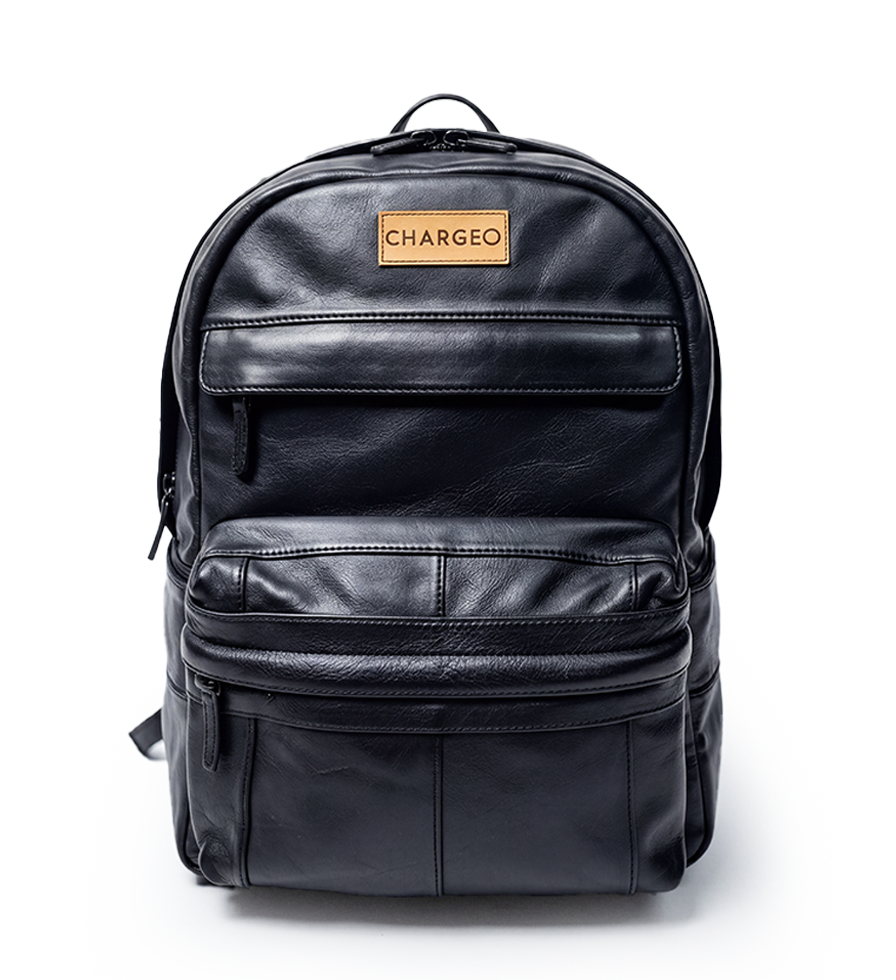 CHARGEO Leather Bag Centurion Charcoal Front ViewCHARGEO Leather Bag Centurion Charcoal Front View