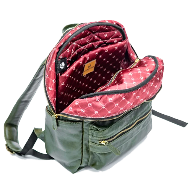 CHARGEO Leather Bag Morningside Avocado Opened Zipper Top View