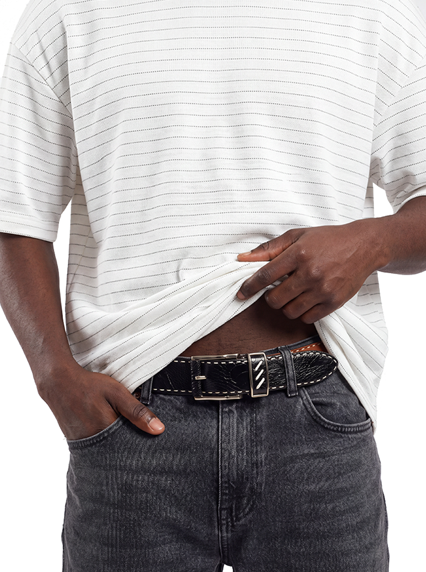 CHARGEO Model on Serengeti Ostrich Leg Belt (Black)