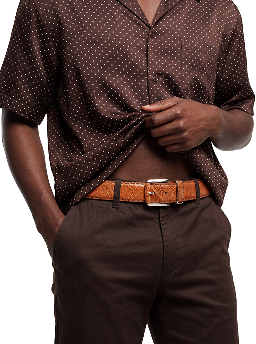 CHARGEO Model on Tan Serengeti Ostrich Leg Belt