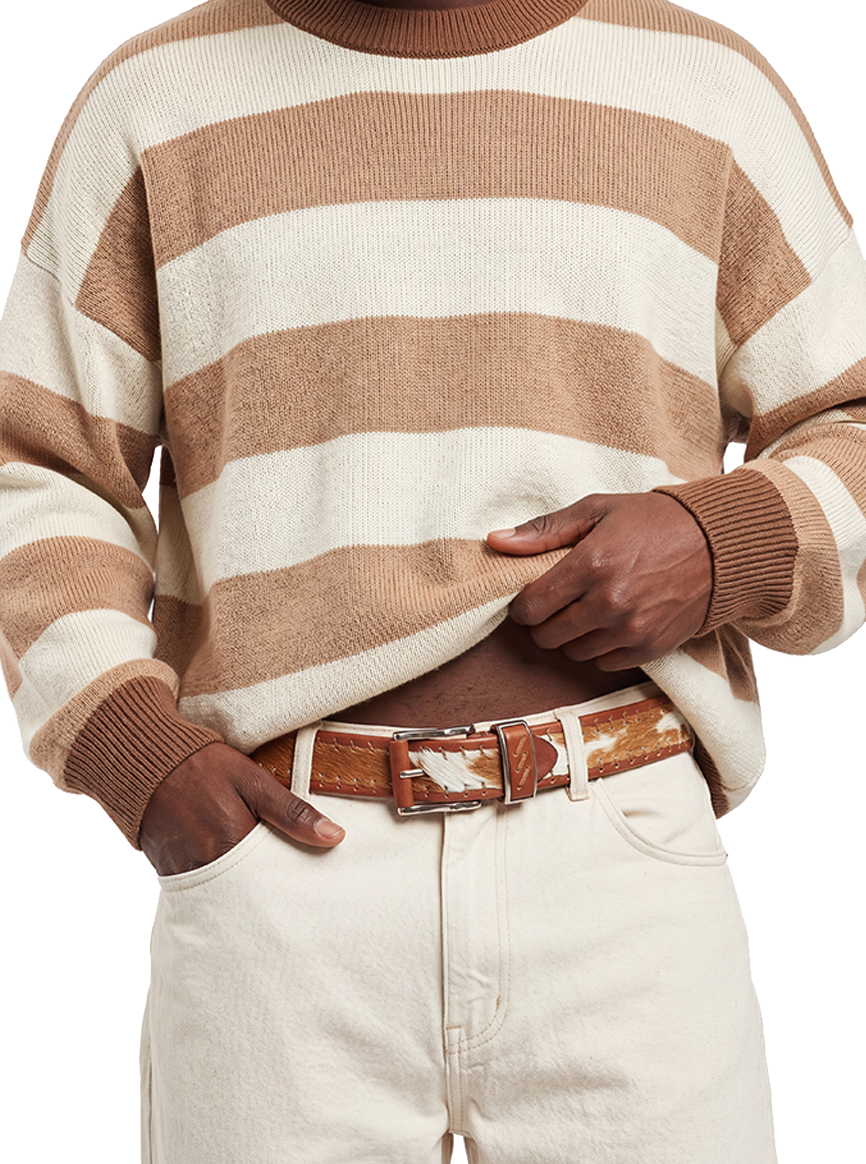 CHARGEO Model on Zulu Treasure Brown _ White Leather Belt