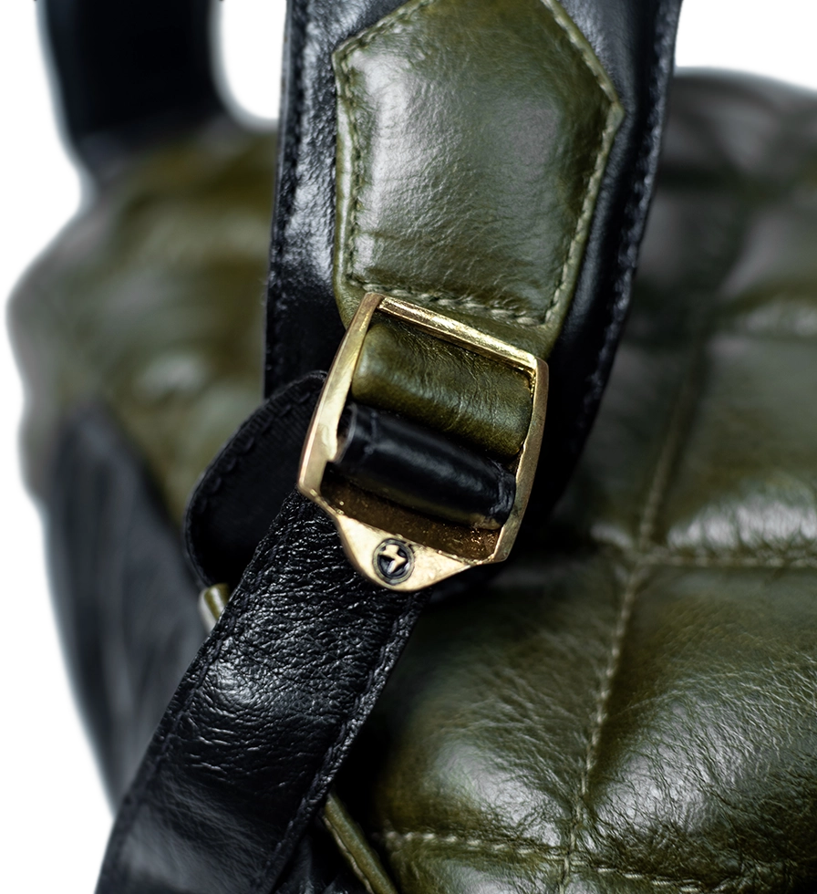 Chargeo Leather Bag Centurion Avocado Close up Bottom Back View CHARGEO Leather Bag Centurion Avocado Close up Bottom Back View