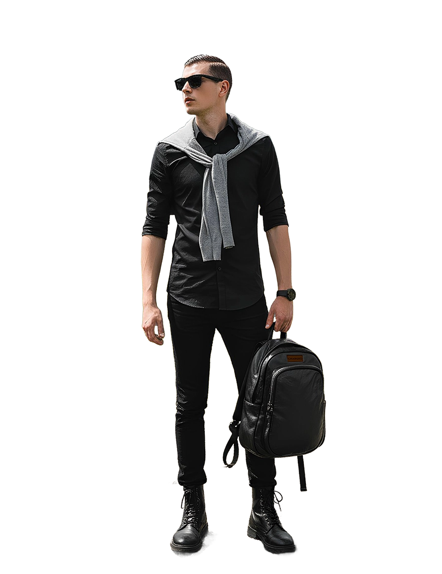 Man hanging the Chargeo Parktown leather bag with one hand