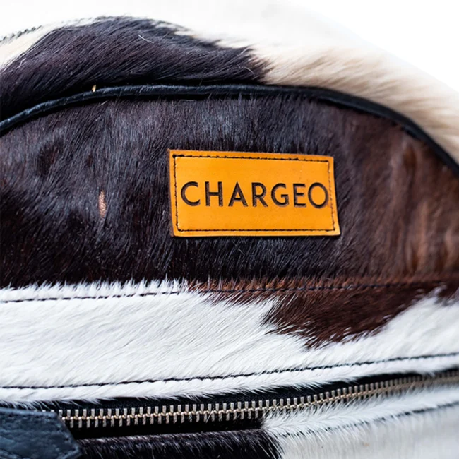 Close Up view of the CHARGEO Zulu Treasure Backpack in cowhide Close Up view of the CHARGEO Zulu Treasure Backpack in cowhide