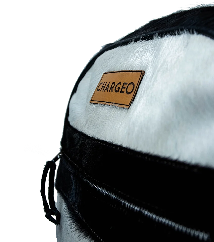 Close Up view of the CHARGEO Zulu Treasure Backpack in cowhide leather