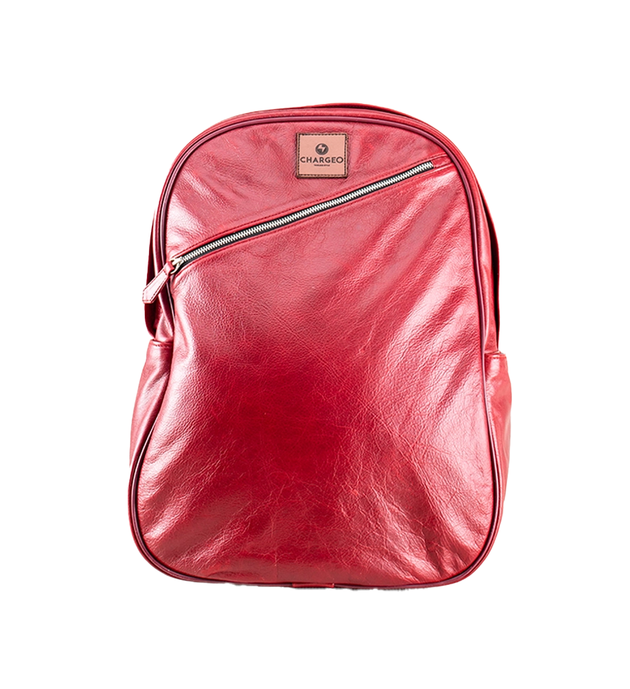 Front view of CHARGEO Pretoria Backpack in RedRuby leather.
