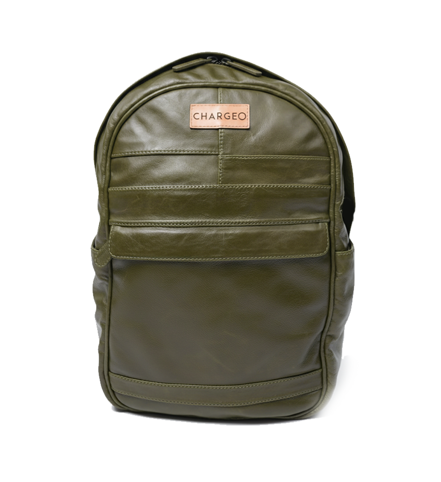 Front view of CHARGEO Sandton Backpack in Butter tan leather.