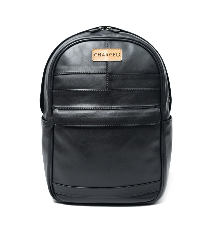 Front view of CHARGEO Sandton Backpack in Butter tan leather.