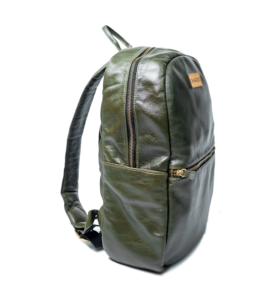 CHARGEO Leather Bag Fourways Avocado Diagonal Left View CHARGEO Leather Bag Fourways Avocado Diagonal Left View