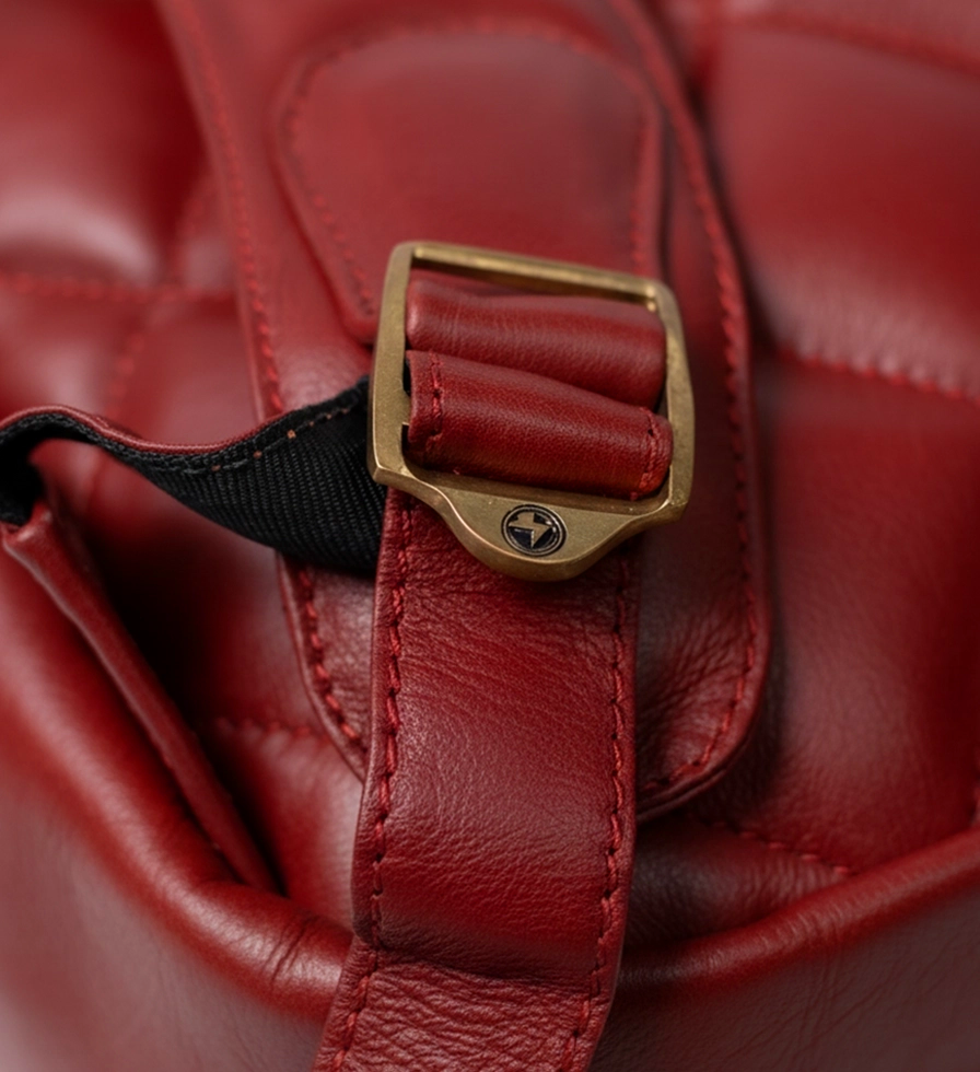 CHARGEO Leather Bag Pretoria Ruby Red Close-up Bottom Back View