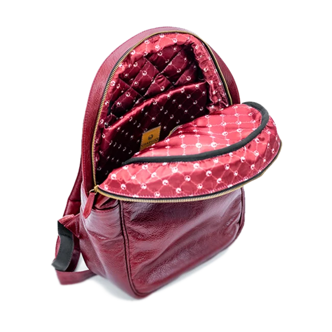 CHARGEO Leather Bag Pretoria Ruby Red Opened Zipper Top View
