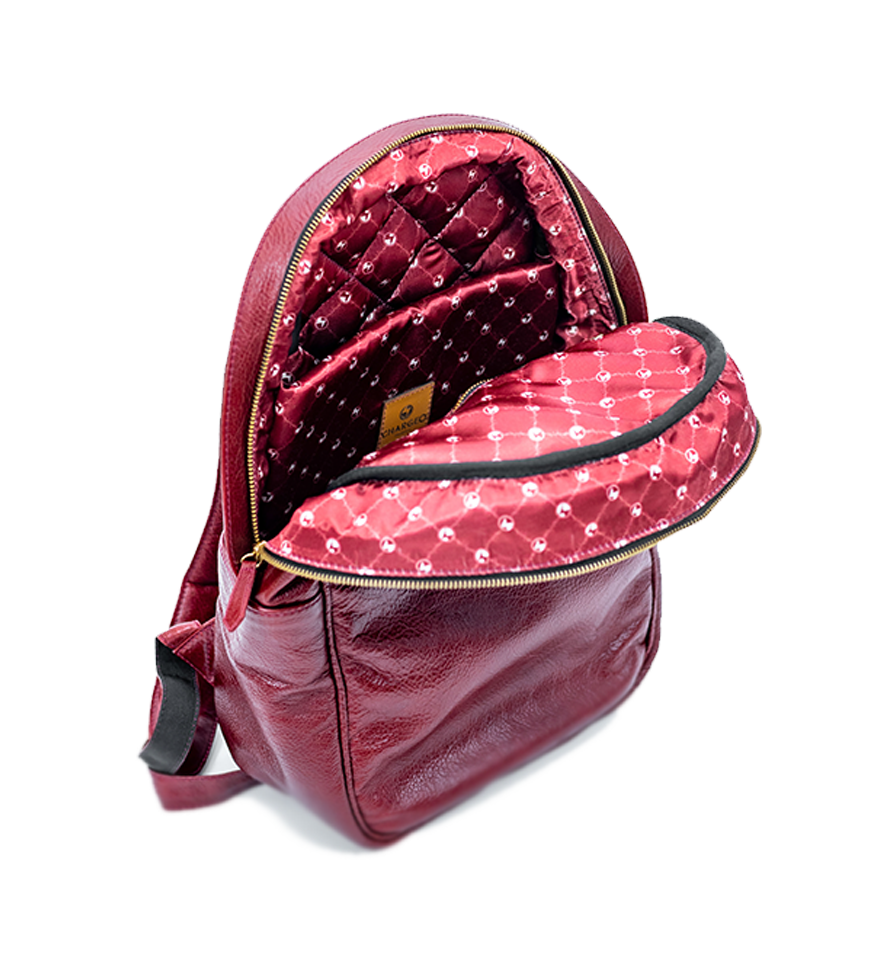 CHARGEO Leather Bag Pretoria Ruby Red Opened Zipper Top View