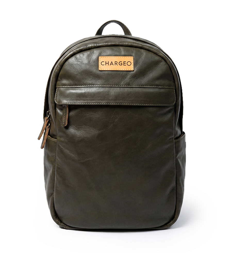 CHARGEO Leather Bag Waterfall Avocado Front View