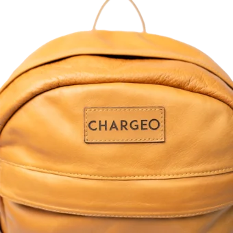 CHARGEO Leather Bag Waterfall Butter Tan Close-up Front Top View