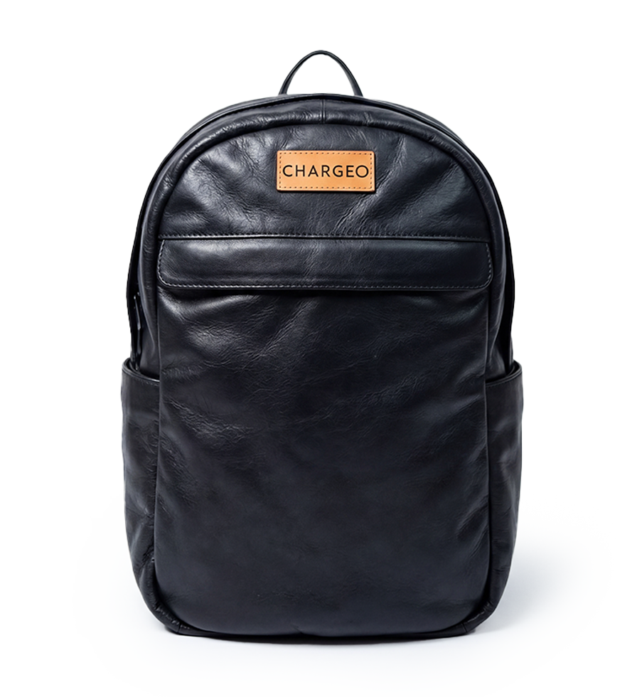 CHARGEO Leather Bag Waterfall Charcoal Front View