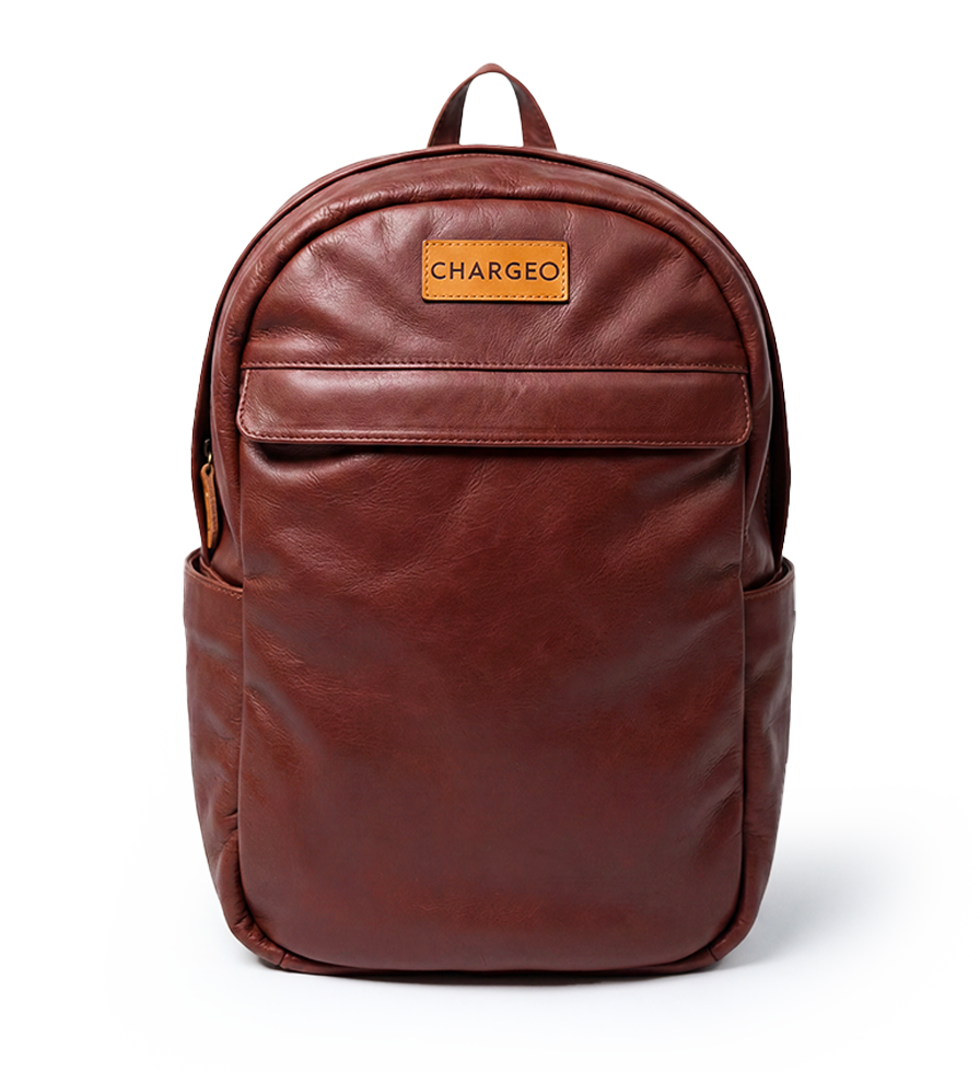 CHARGEO Leather Bag Waterfall Cognac Front View