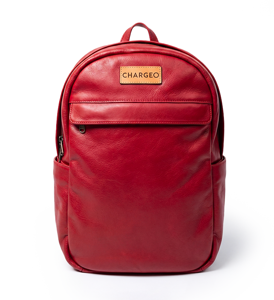 CHARGEO Leather Bag Waterfall Ruby Red Front View
