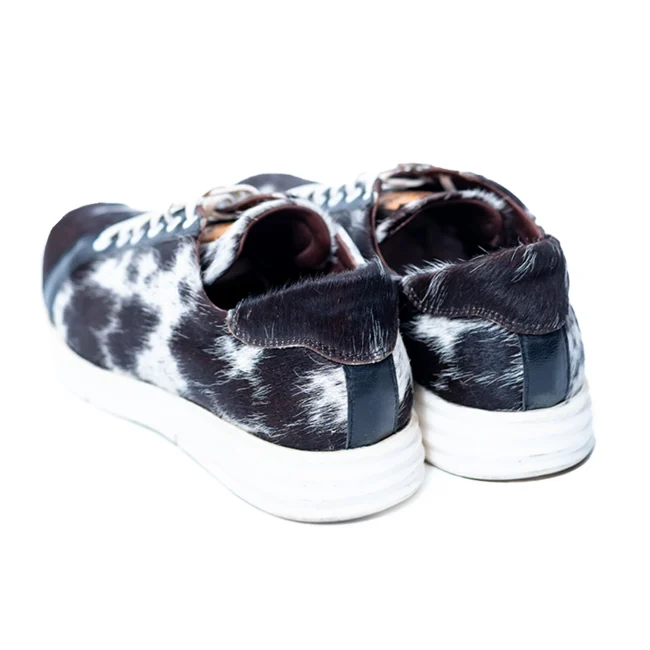 CHARGEO Zulu Treasure leather sneakers in black and white Nguni cowhide, heel and back view